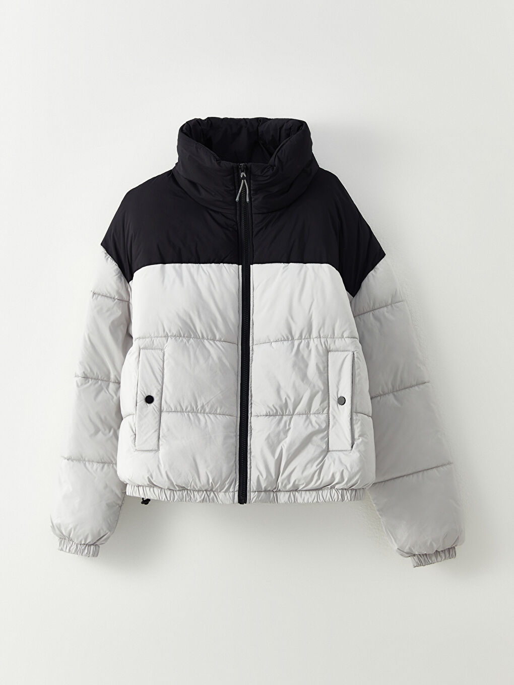 Stand Up Collar Color Block Long Sleeve Women's Down Jacket-6