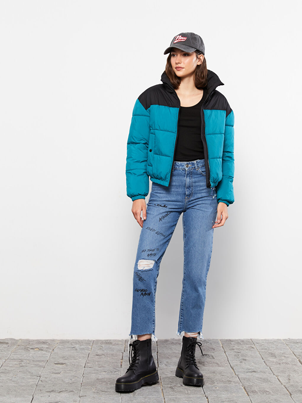 LCW Vision Stehkragen Farbblock Langarm Damen Daunenjacke -W21856Z8-TX8