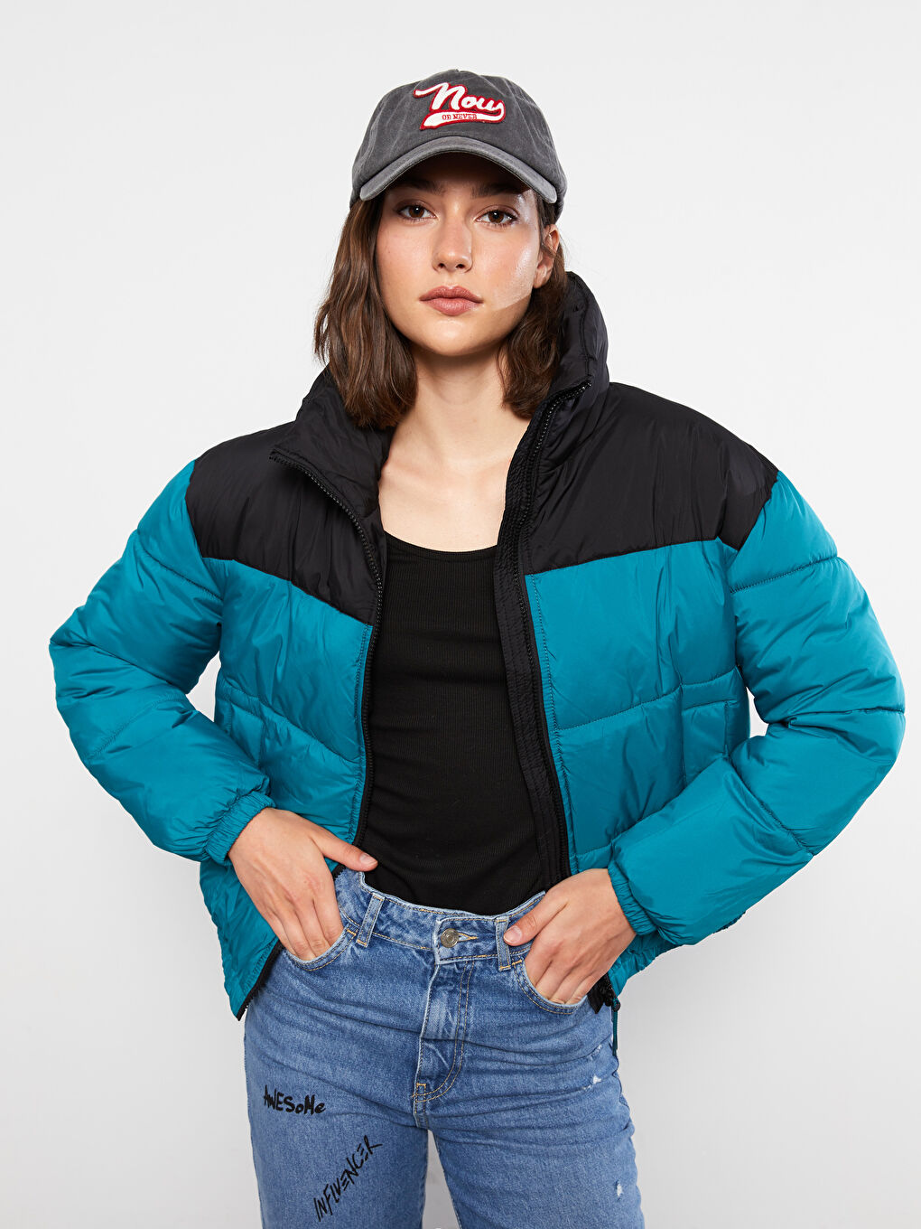 LCW Vision Stehkragen Farbblock Langarm Damen Daunenjacke -W21856Z8-TX8