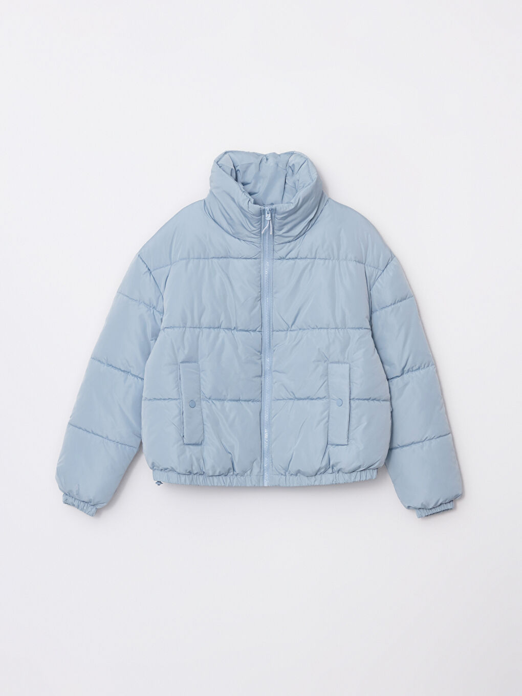 ياقة قمع كم طويل عادي معطف منتفخ للسيدات-5