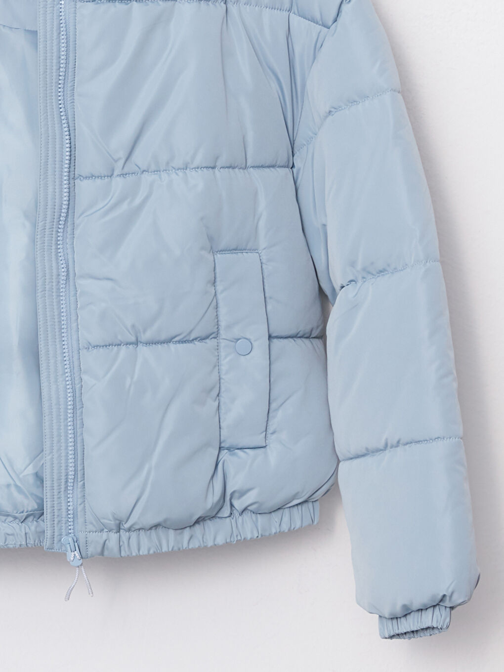 ياقة قمع كم طويل عادي معطف منتفخ للسيدات-7