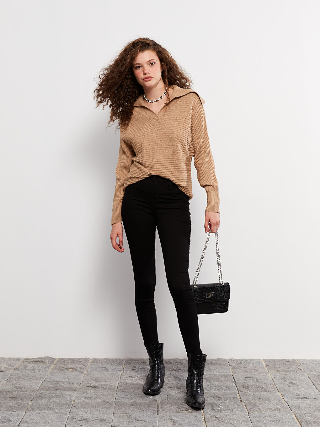 Polo Neck Women's Knitwear Sweater-1