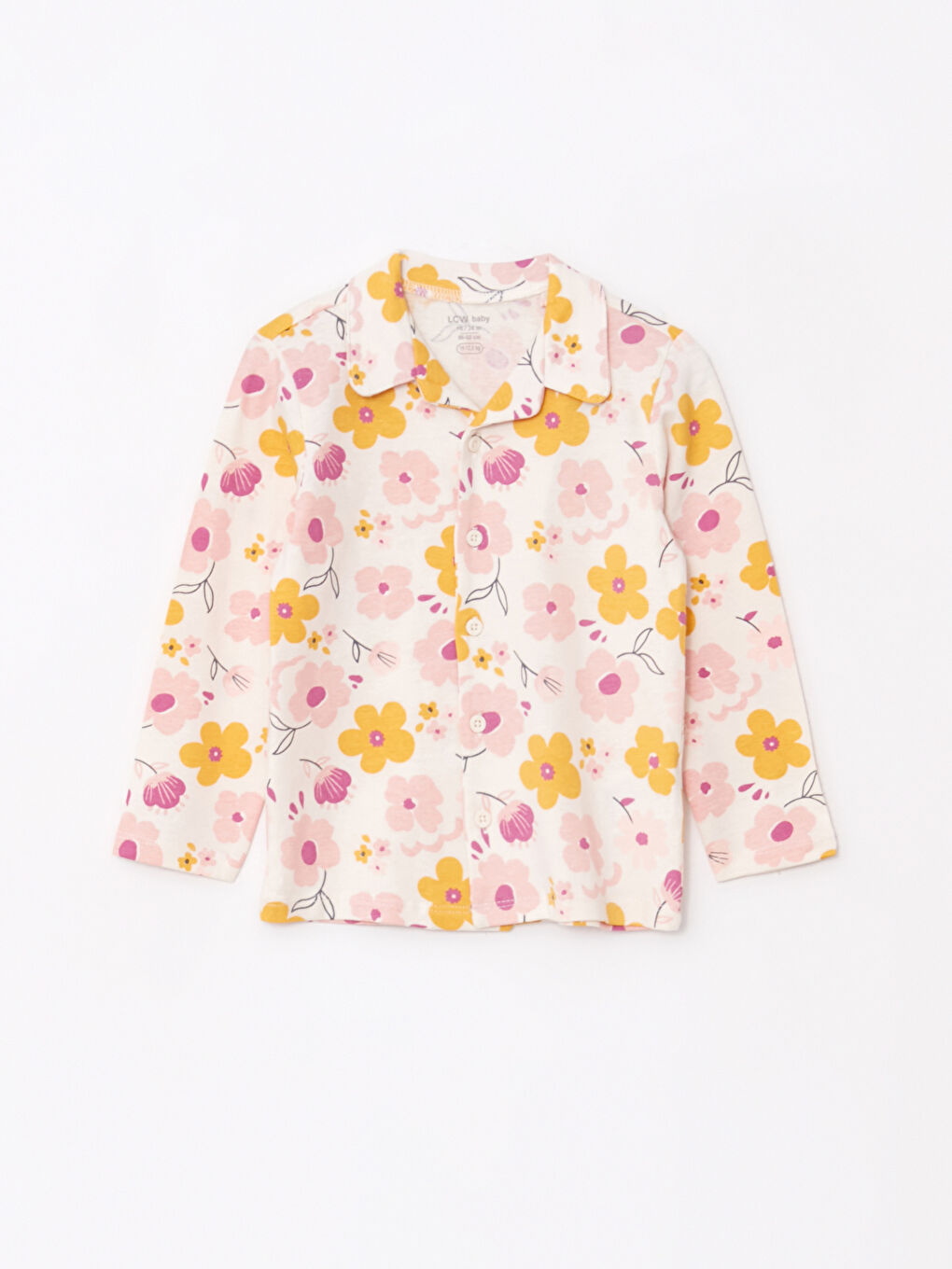 Ekru Polo Yaka Uzun Kollu Baskılı Kız Bebek Pijama Takımı-1