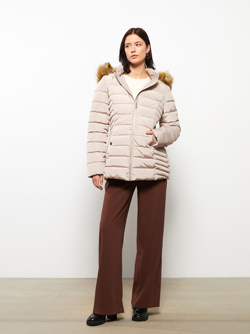 Women's Hooded Plain Puffer Coat-1