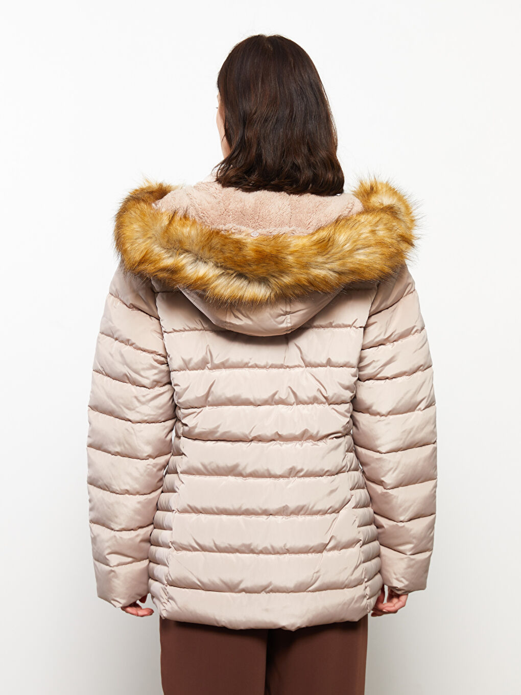 Women's Hooded Plain Puffer Coat-5