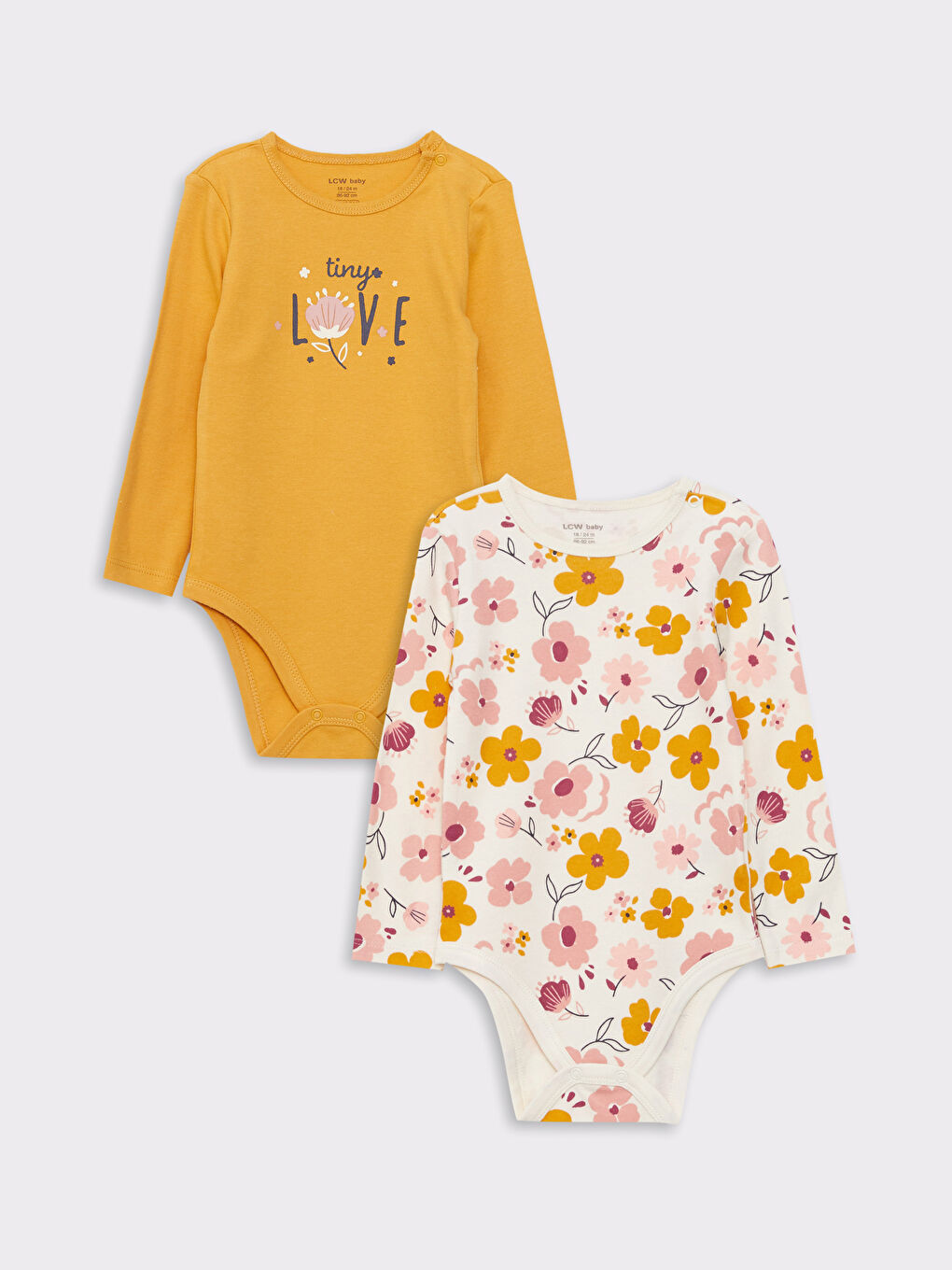 Lot de 2 bodies bébé fille imprimés à manches longues avec col rond et fermeture à pression