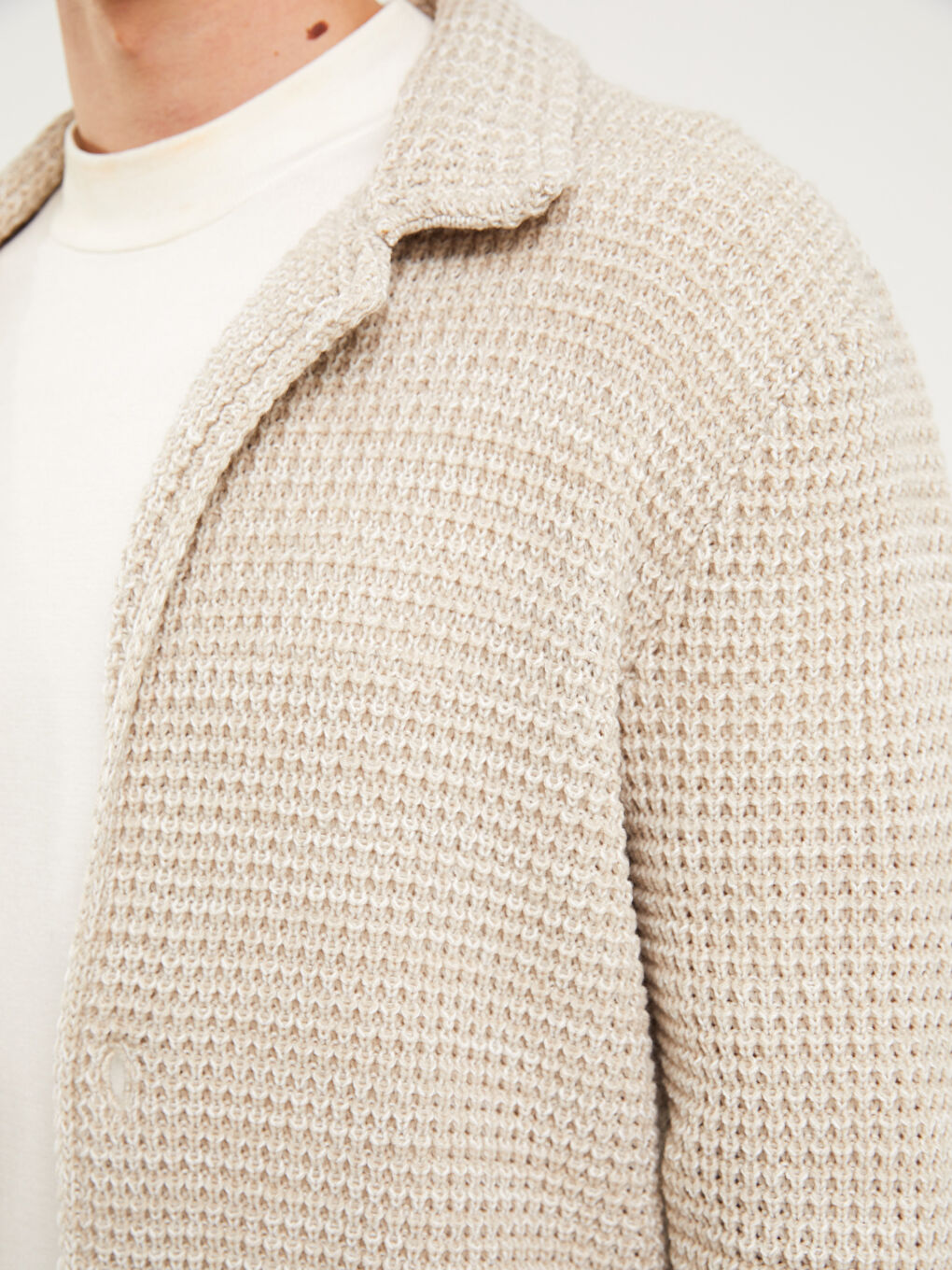 Bej Slim Fit Şal Yaka Erkek Triko Hırka-3