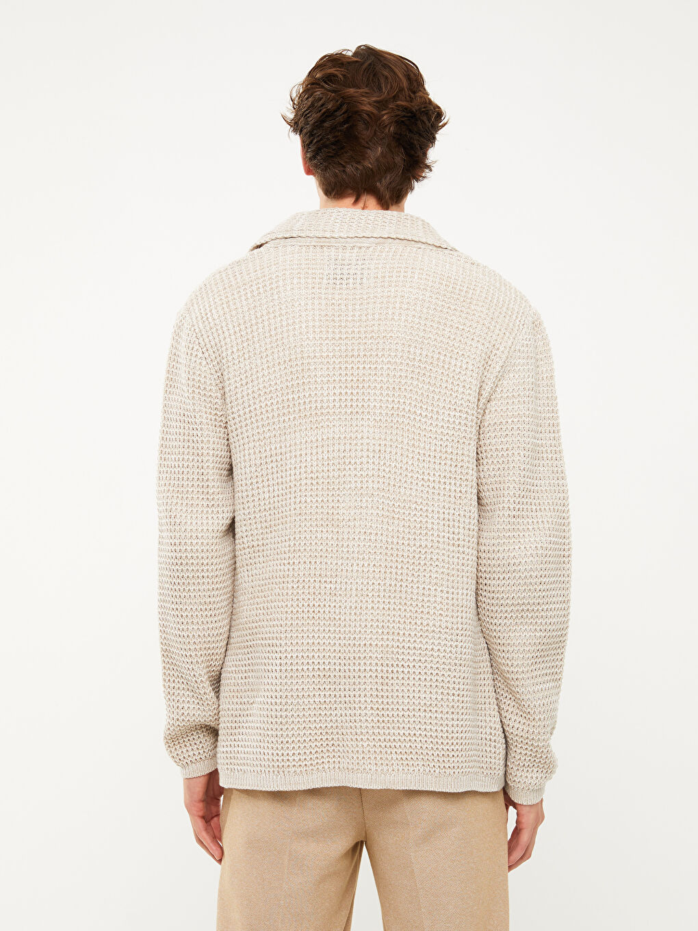 Bej Slim Fit Şal Yaka Erkek Triko Hırka-4