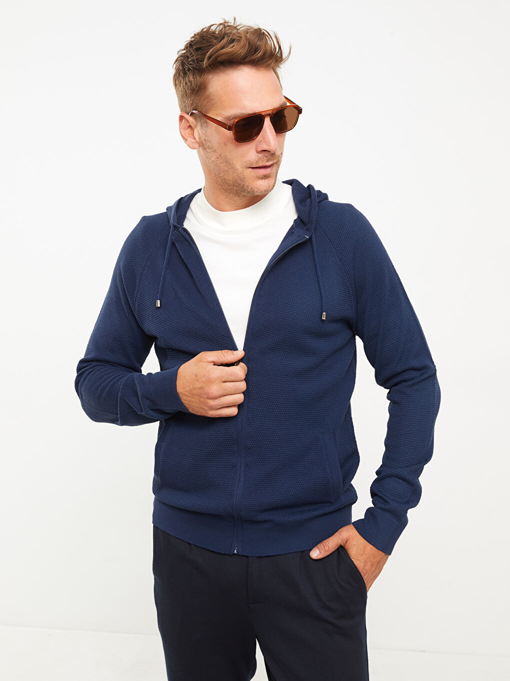 İndigo Slim Fit Kapüşonlu Erkek Triko Hırka