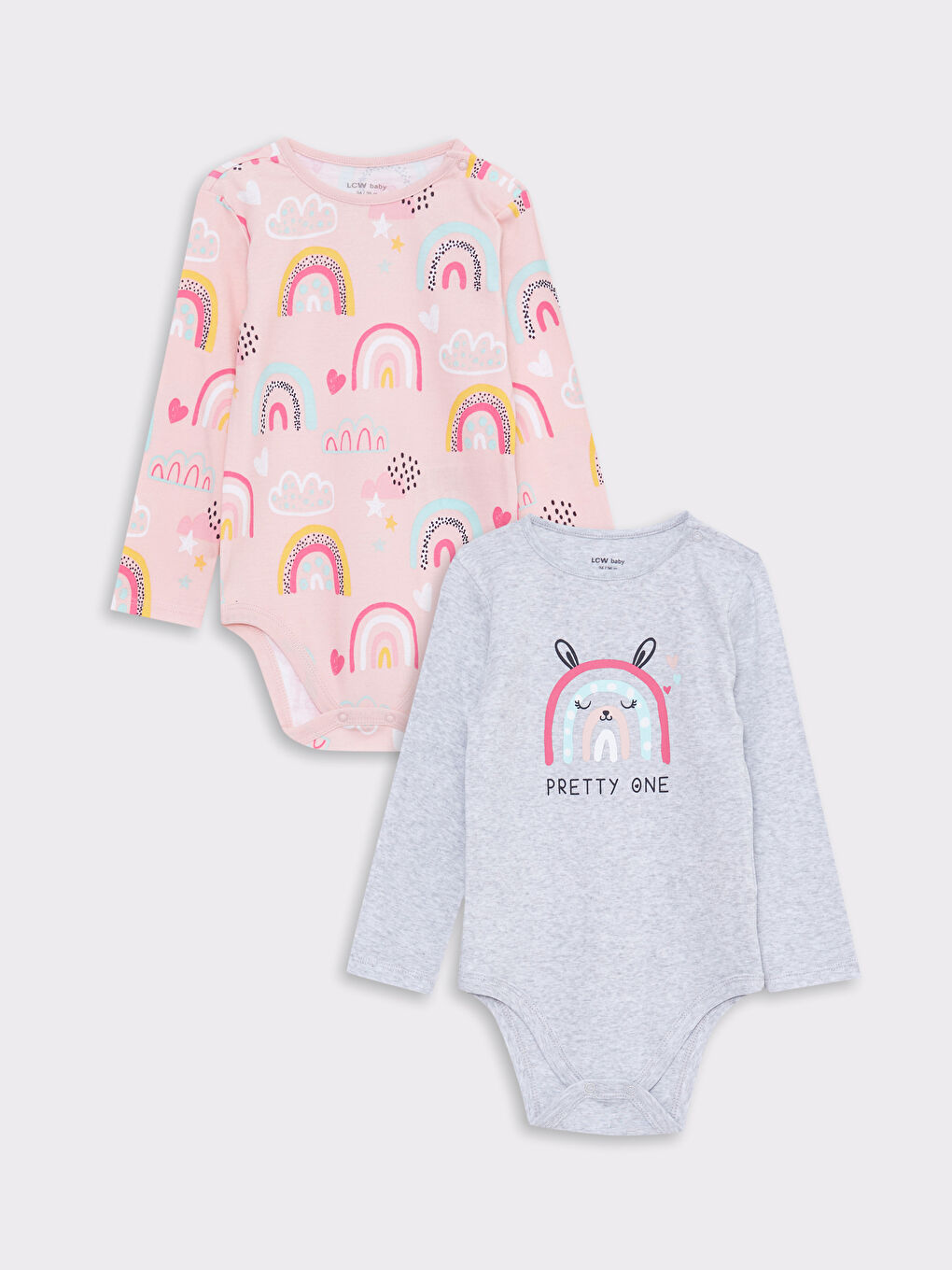 بدلة جسم بياقة دائرية وكم طويل مطبوعة للبنات الرضع مع كباسين في منطقة الكروتش - مجموعة من قطعتين