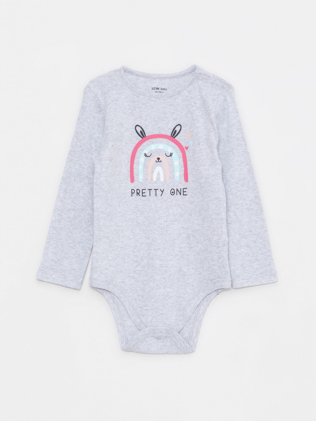 بدلة جسم بياقة دائرية وكم طويل مطبوعة للبنات الرضع مع كباسين في منطقة الكروتش - مجموعة من قطعتين-1