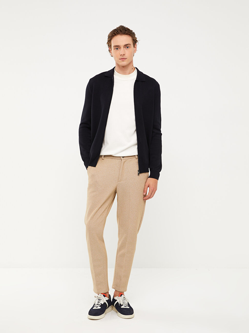 Lacivert Slim Fit Dik Yaka İnce Triko Hırka