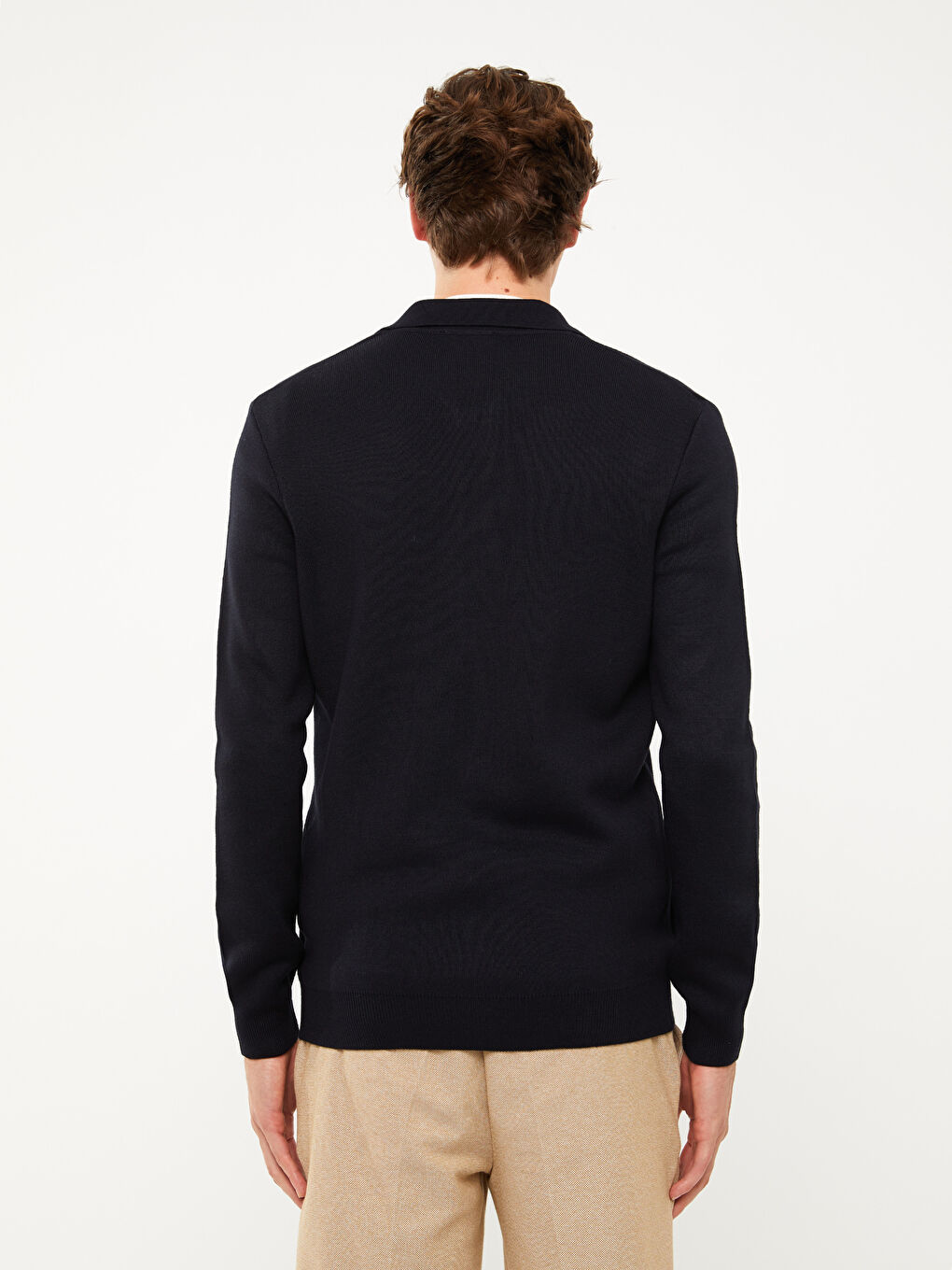 Lacivert Slim Fit Dik Yaka İnce Triko Hırka-4