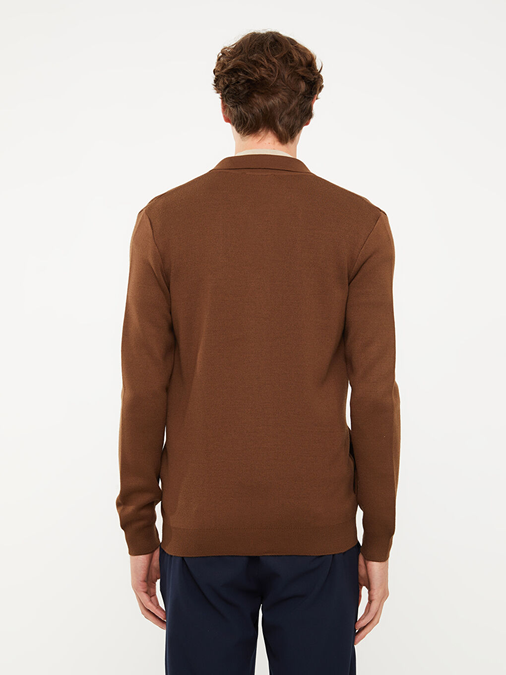 Bej Slim Fit Dik Yaka İnce Triko Hırka-4