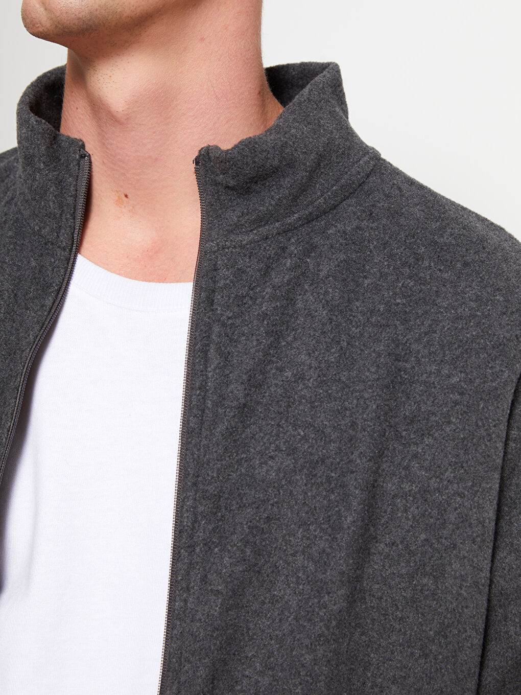 Gri Rahat Kalıp Dik Yaka Erkek Spor Hırka-3