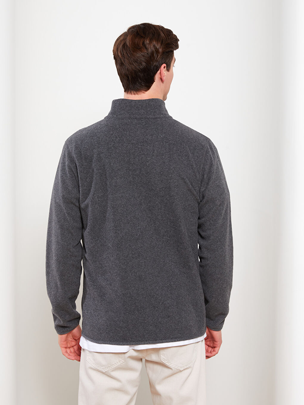 Gri Rahat Kalıp Dik Yaka Erkek Spor Hırka-4