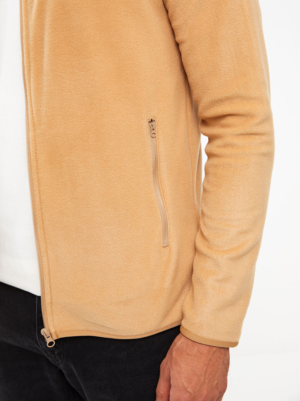 Bej Rahat Kalıp Dik Yaka Erkek Spor Hırka-3