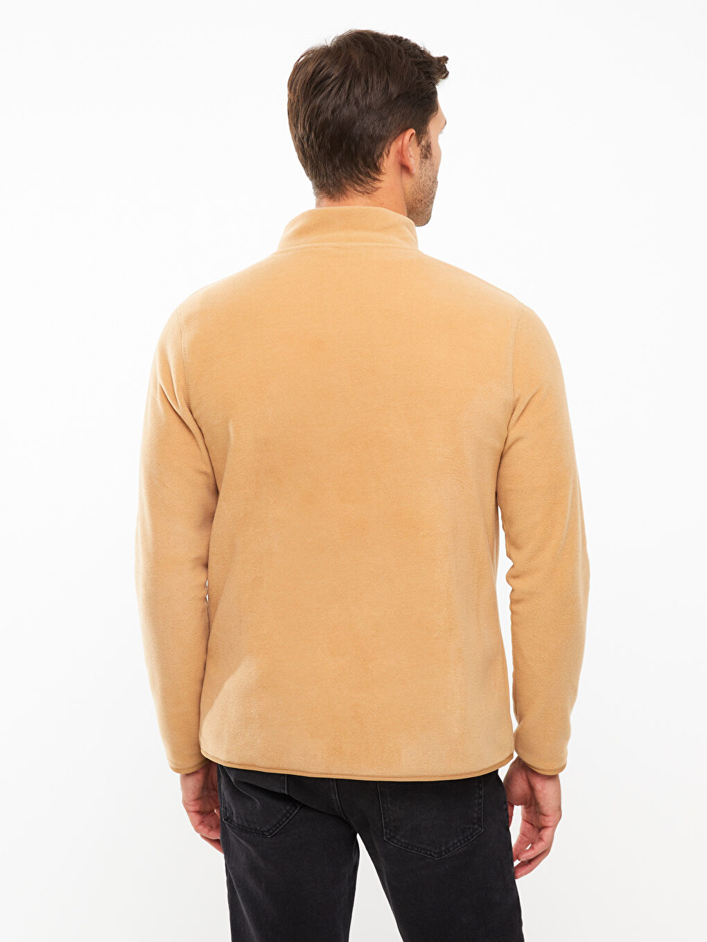 Bej Rahat Kalıp Dik Yaka Erkek Spor Hırka-4