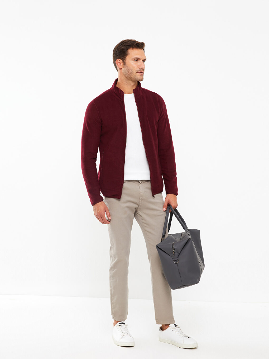 Bordo Rahat Kalıp Dik Yaka Erkek Spor Hırka-1