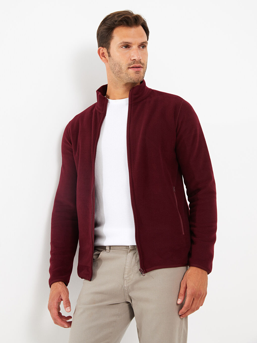 Bordo Rahat Kalıp Dik Yaka Erkek Spor Hırka-2