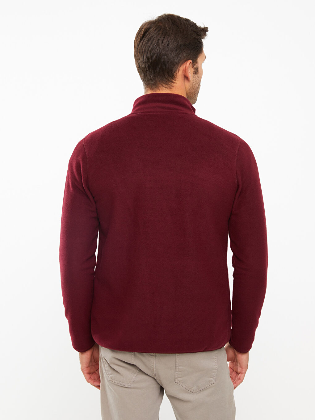 Bordo Rahat Kalıp Dik Yaka Erkek Spor Hırka-4