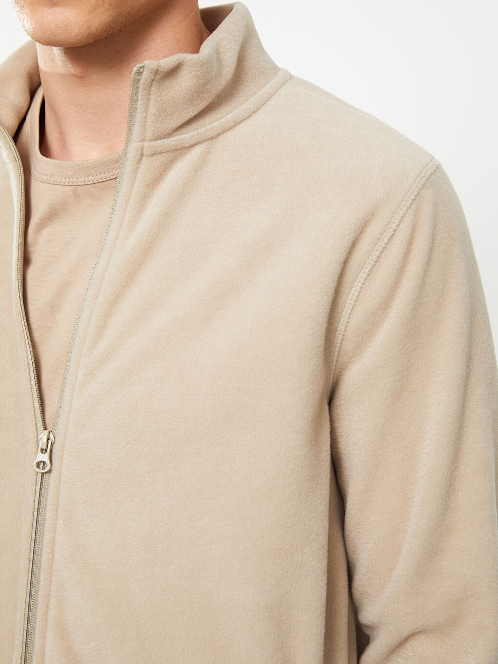 Bej Rahat Kalıp Dik Yaka Erkek Spor Hırka-3