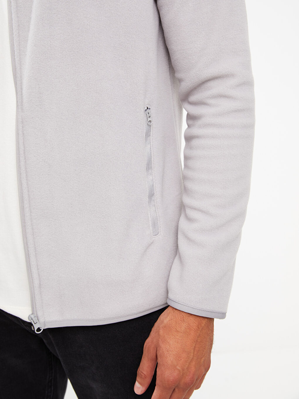 Gri Rahat Kalıp Dik Yaka Erkek Spor Hırka-2