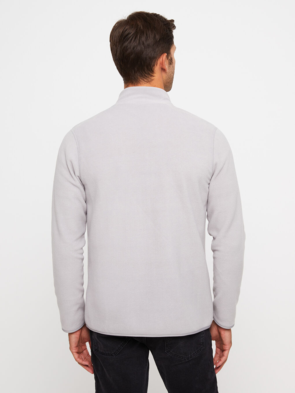 Gri Rahat Kalıp Dik Yaka Erkek Spor Hırka-3