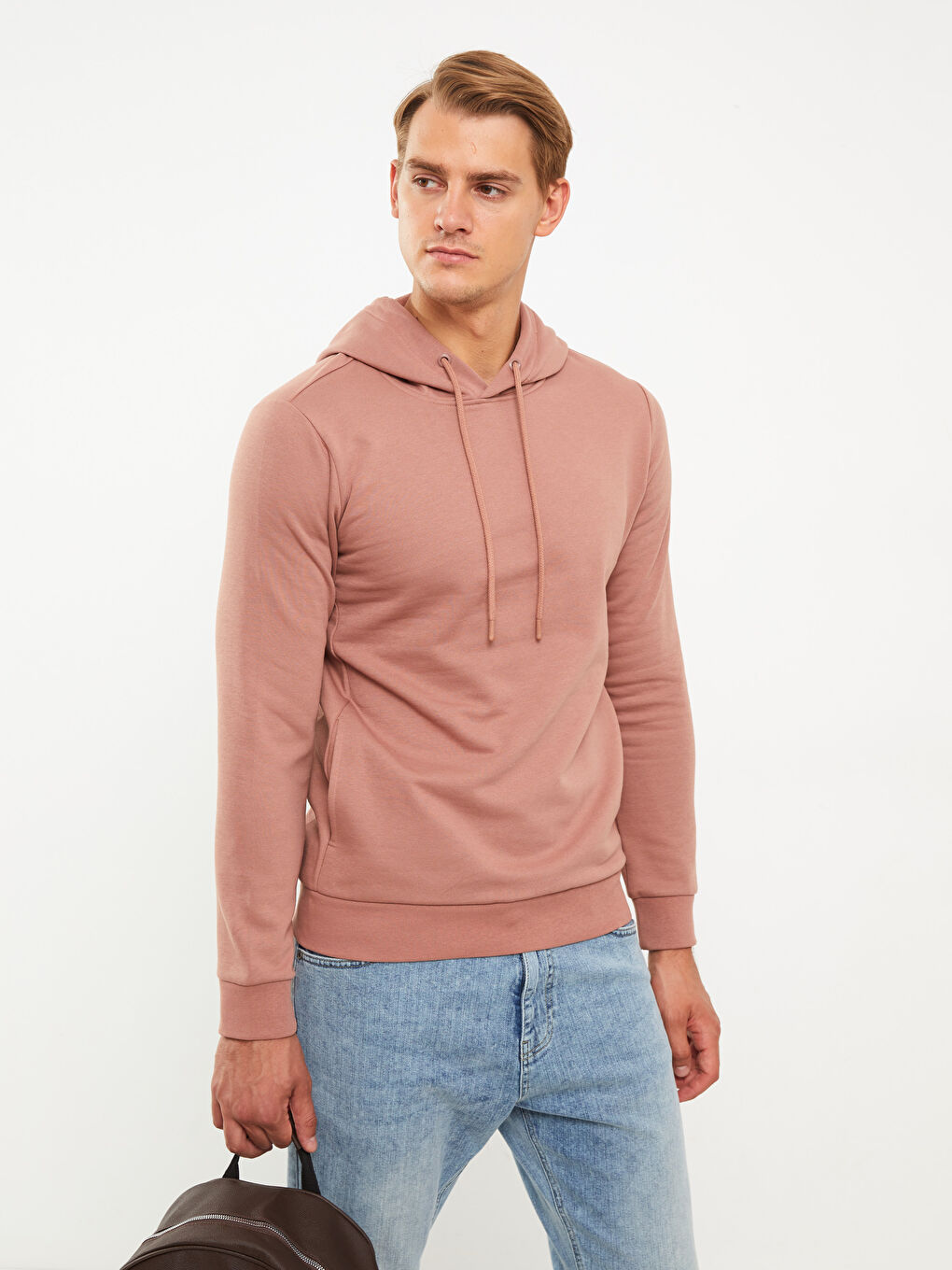 LCWAIKIKI Basic Mat Pembe Uzun Kollu Erkek Hoodie - 1