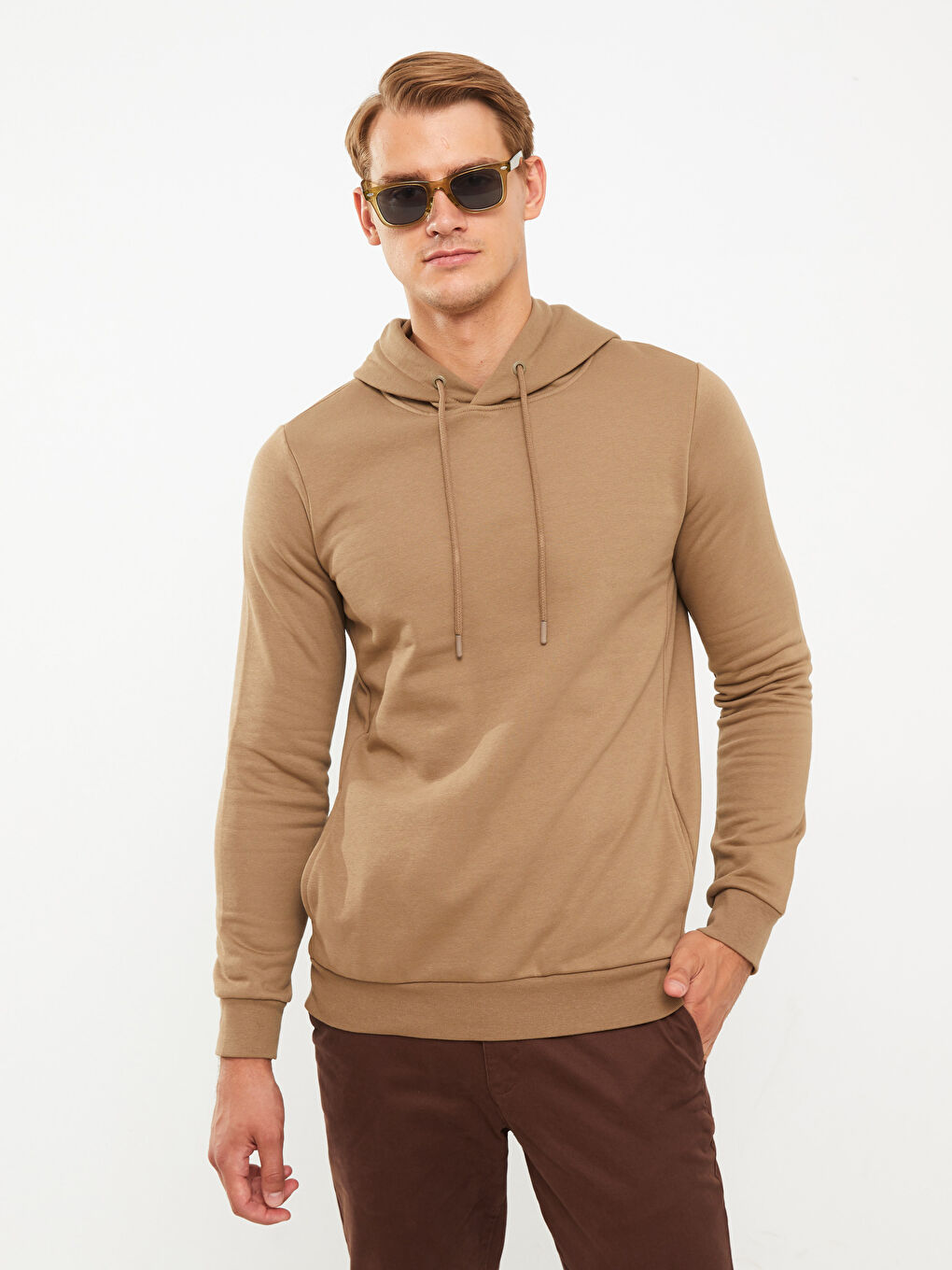 LCWAIKIKI Basic Açık Kahverengi Uzun Kollu Erkek Hoodie - 1