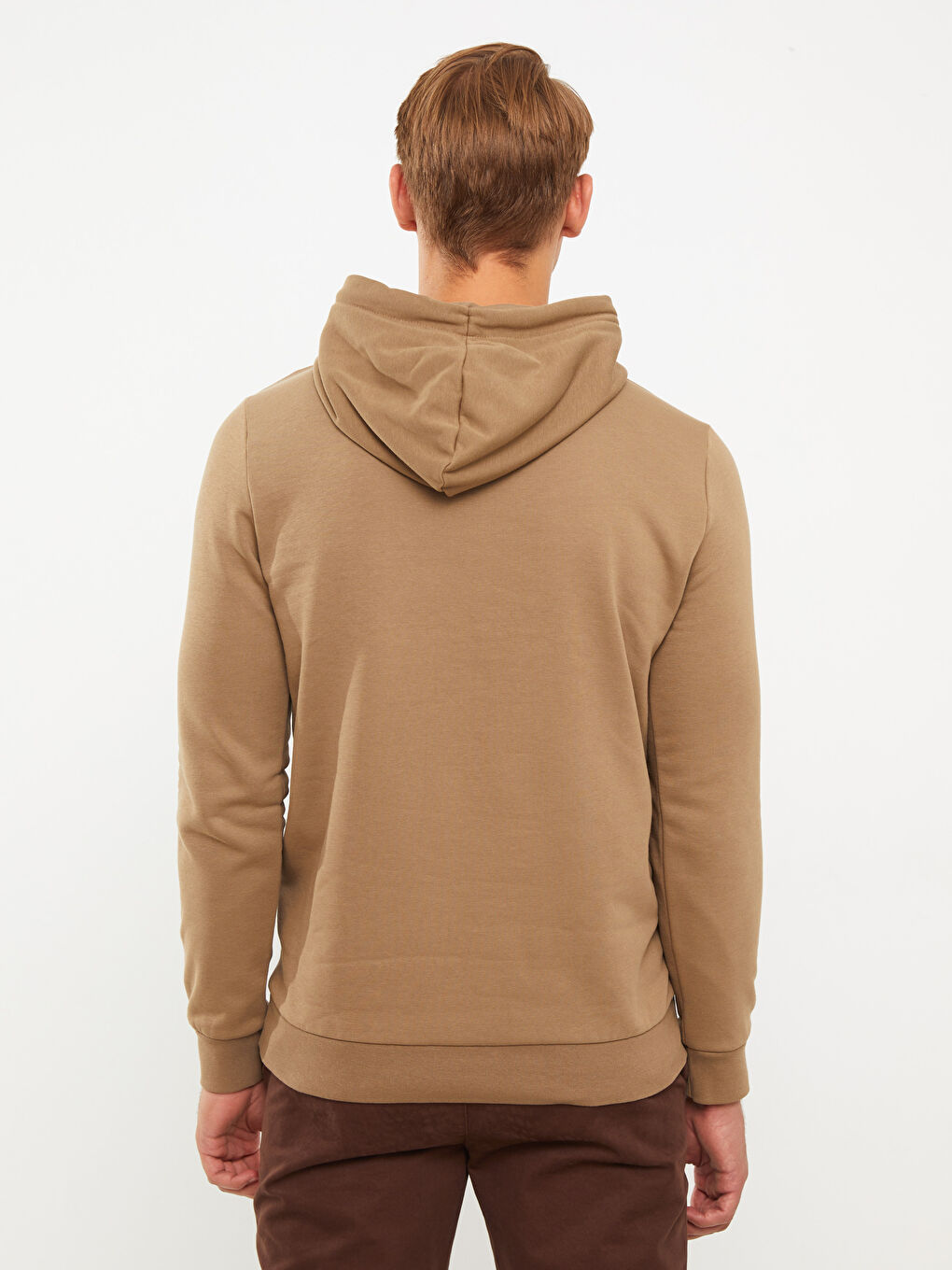 LCWAIKIKI Basic Açık Kahverengi Uzun Kollu Erkek Hoodie - 4