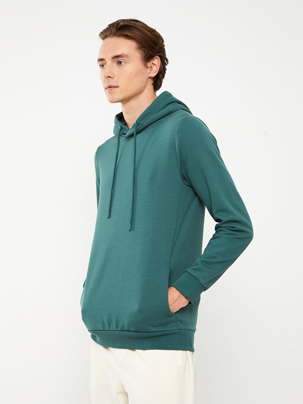 LCWAIKIKI Basic Yeşil Uzun Kollu Erkek Kalın Hoodie