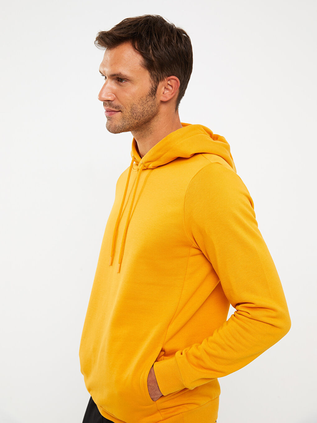 LCWAIKIKI Basic Koyu Sarı Uzun Kollu Erkek Hoodie - 2