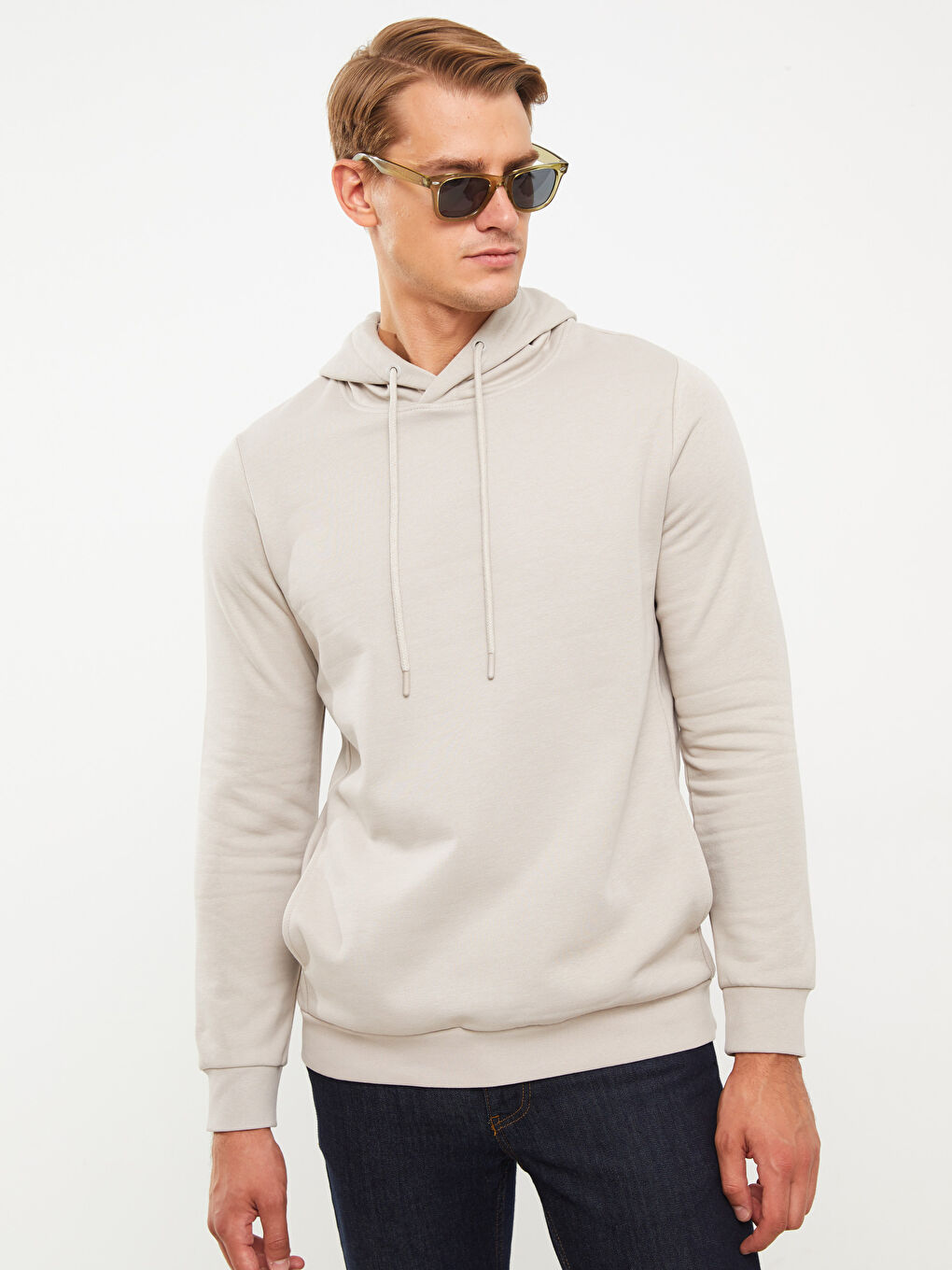 LCWAIKIKI Basic Bej Uzun Kollu Erkek Hoodie - 1