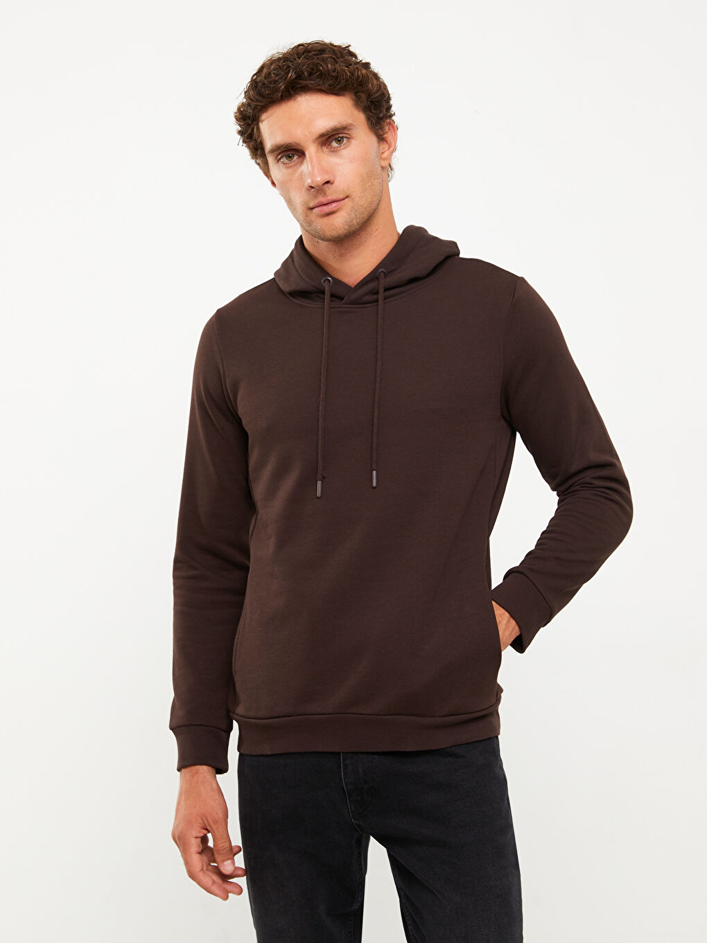 LCWAIKIKI Basic Koyu Kahverengi Uzun Kollu Erkek Hoodie - 2