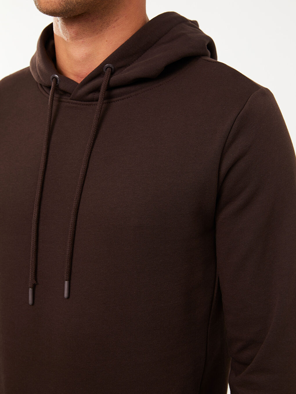 LCWAIKIKI Basic Koyu Kahverengi Uzun Kollu Erkek Hoodie - 3