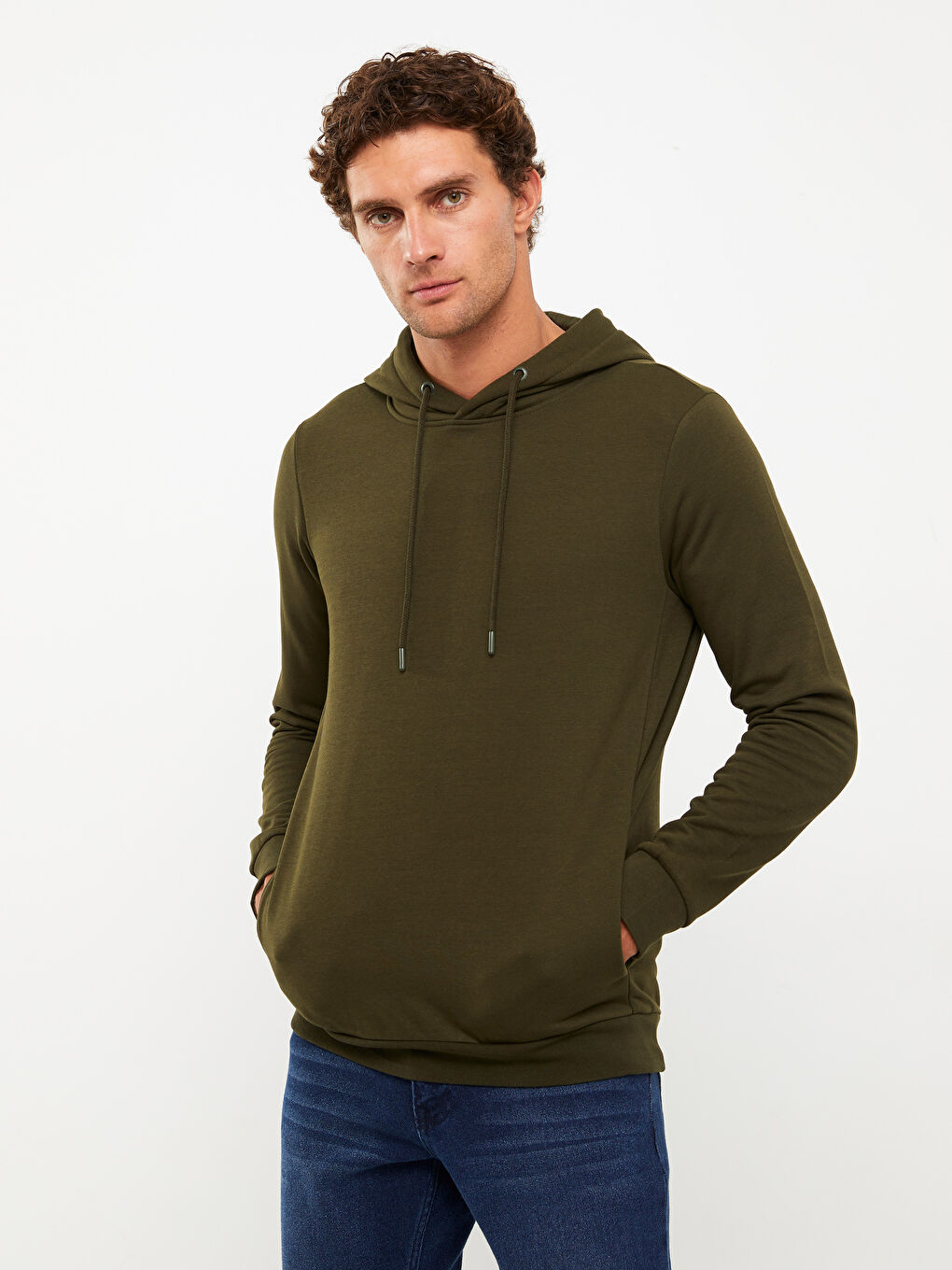 LCWAIKIKI Basic Haki Uzun Kollu Erkek Kalın Hoodie - 2