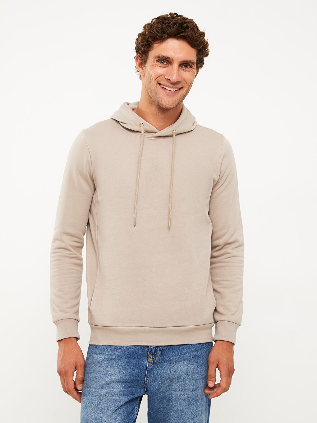 LCWAIKIKI Basic Bej Uzun Kollu Erkek Hoodie - 1