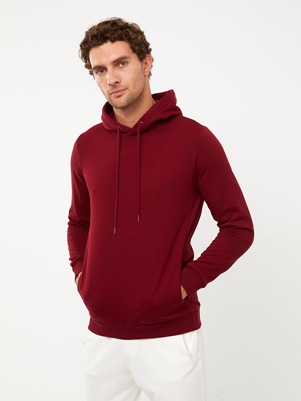 LCWAIKIKI Basic Bordo Uzun Kollu Erkek Hoodie - 1