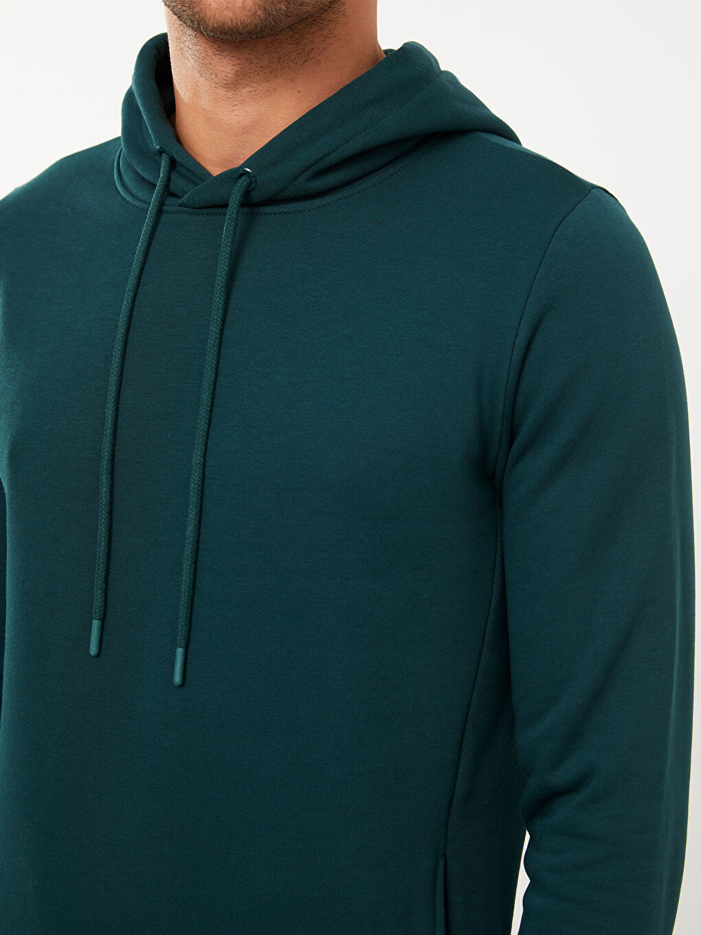 LCWAIKIKI Basic Yeşil Uzun Kollu Erkek Kalın Hoodie - 3