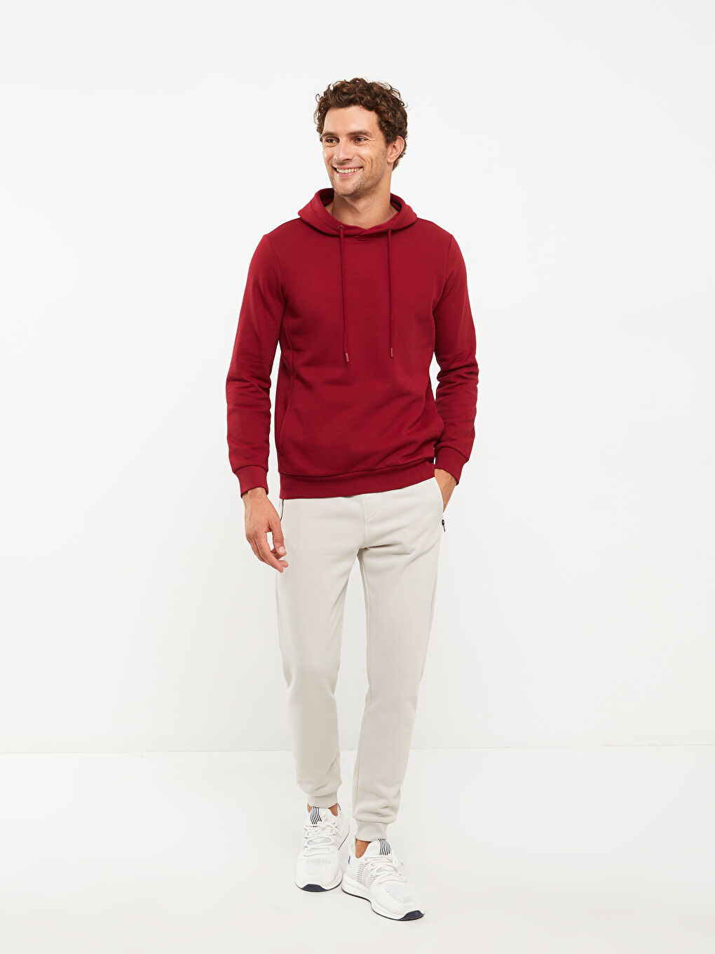 LCWAIKIKI Basic Bordo Uzun Kollu Erkek Hoodie