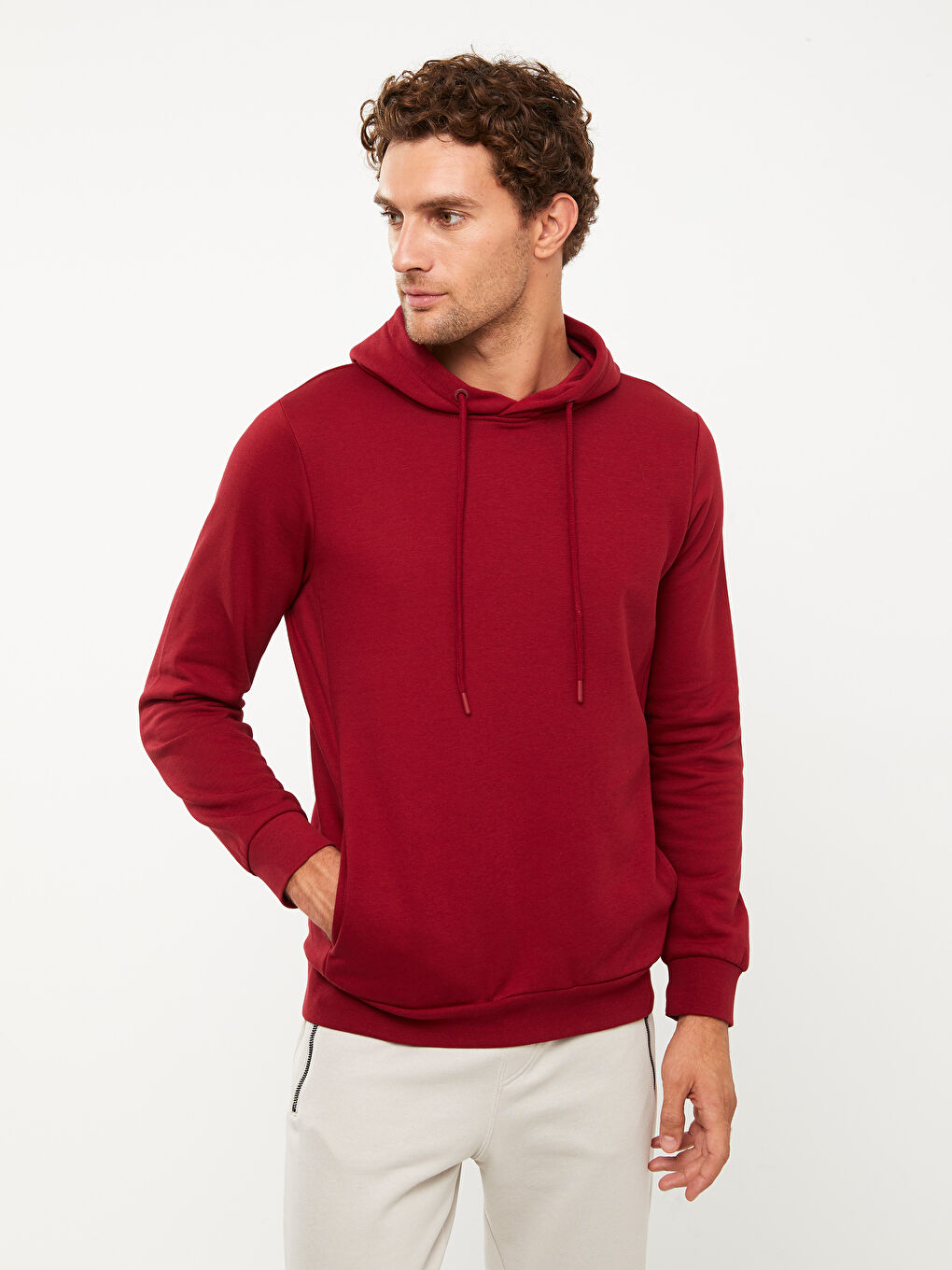 LCWAIKIKI Basic Bordo Uzun Kollu Erkek Hoodie - 1