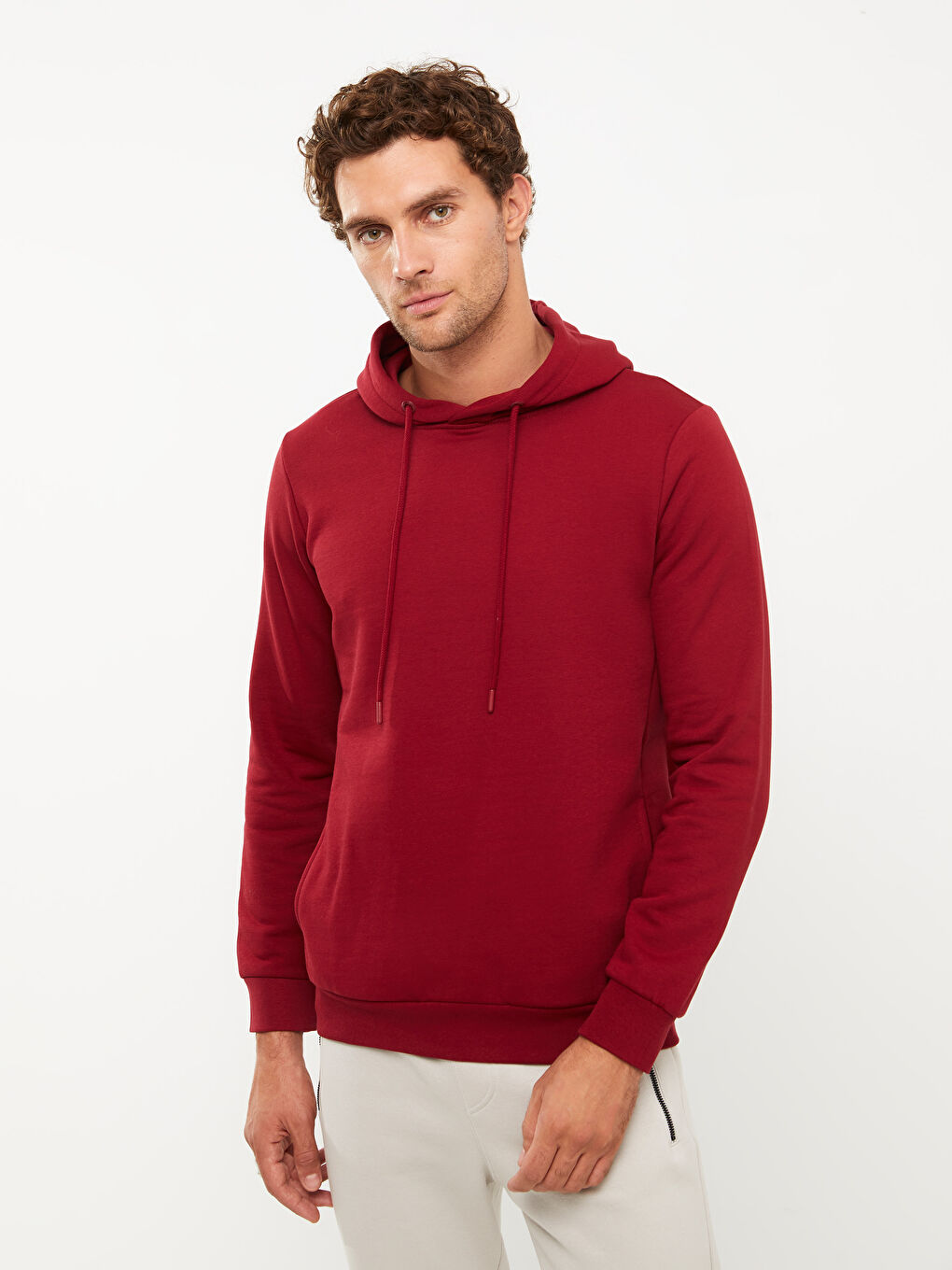 LCWAIKIKI Basic Bordo Uzun Kollu Erkek Hoodie - 2