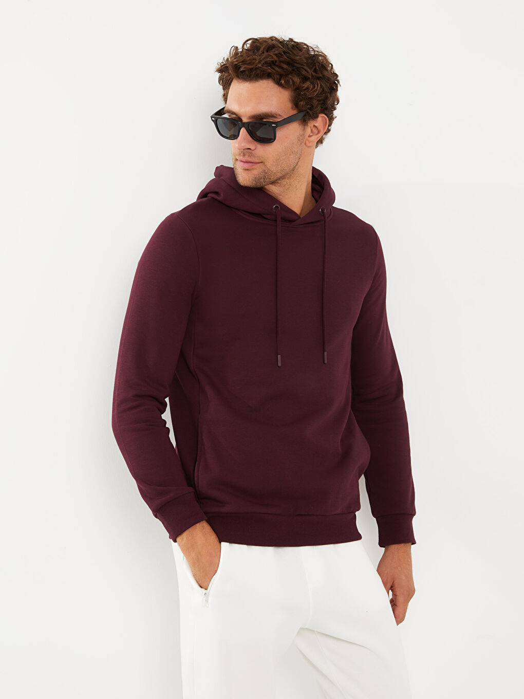 LCWAIKIKI Basic Mürdüm Uzun Kollu Erkek Hoodie - 2