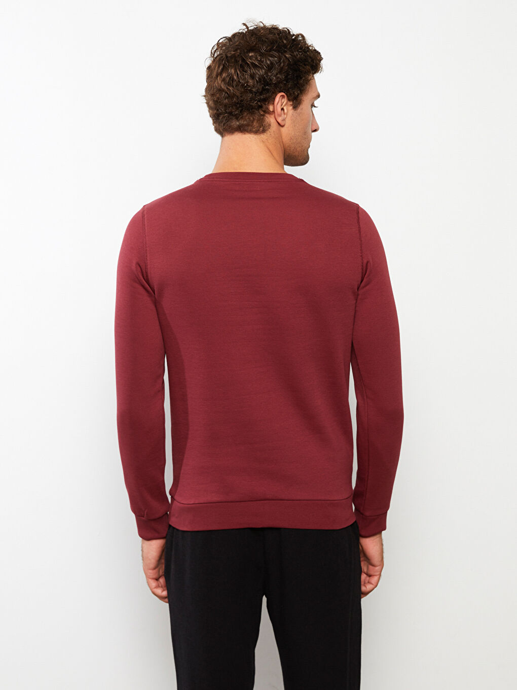 LCWAIKIKI Basic Bordo Bisiklet Yaka Uzun Kollu Erkek Sweatshirt - 4