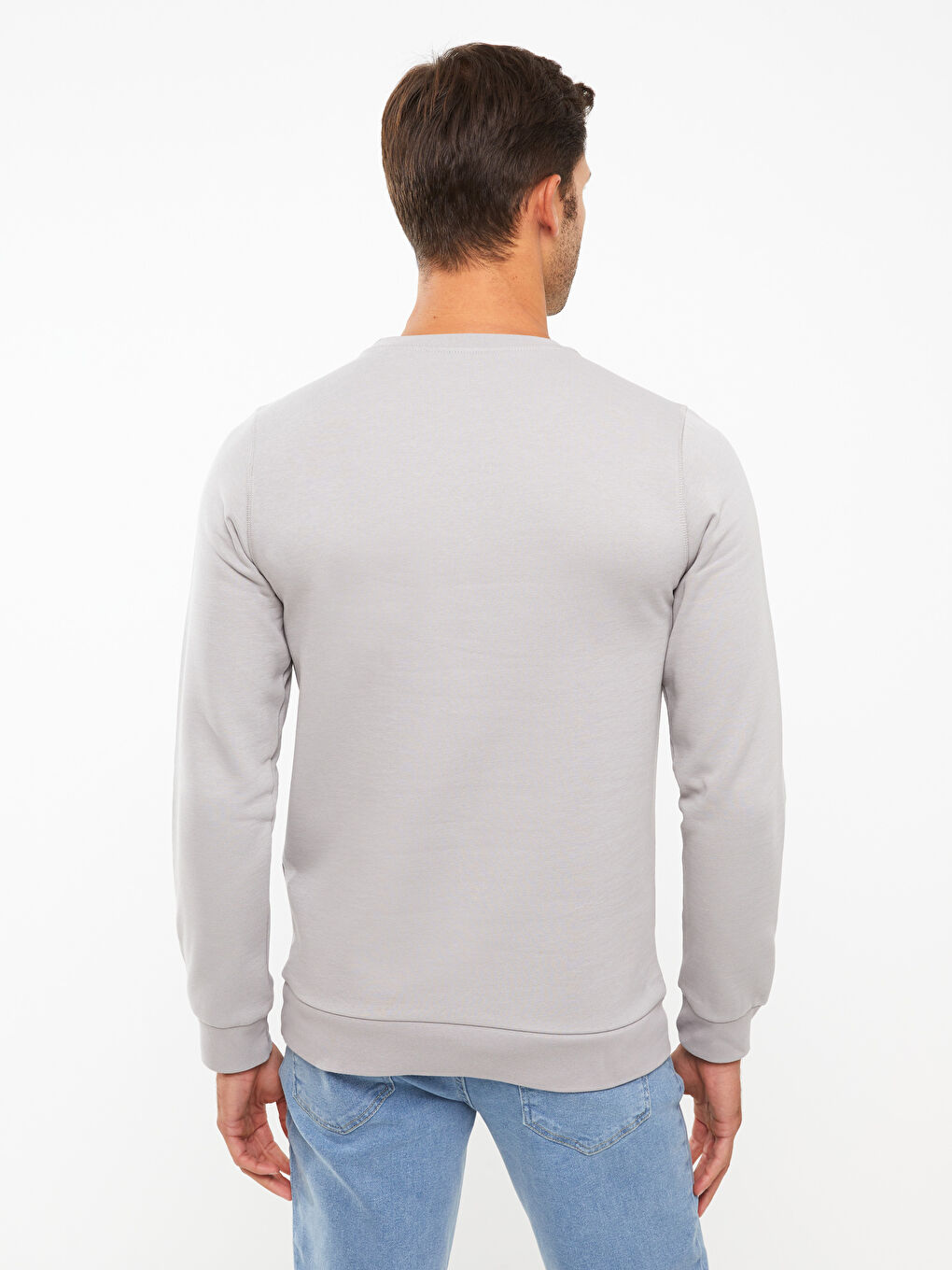 LCWAIKIKI Basic Gri Bisiklet Yaka Uzun Kollu Erkek Sweatshirt - 4