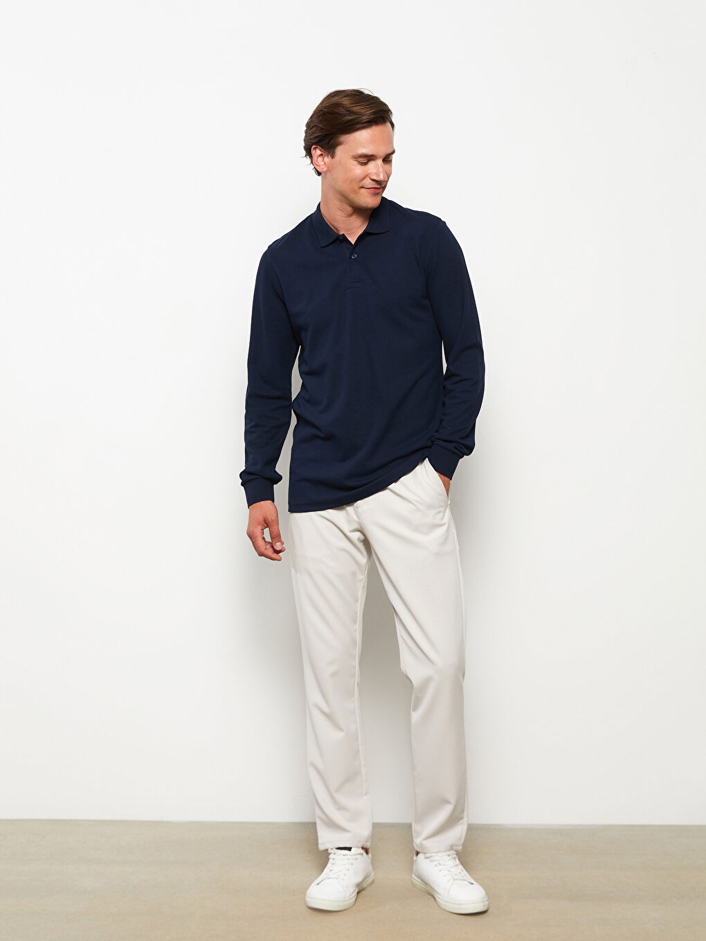Polo Neck Long Sleeve Pique Men's T-Shirt -W21908Z8-DWP