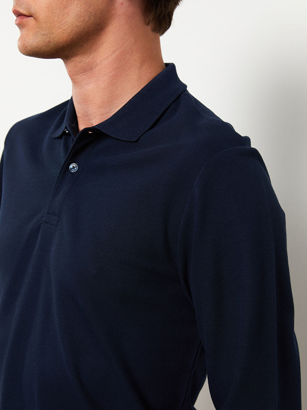 Polo Neck Long Sleeve Pique Men's T-Shirt -W21908Z8-DWP