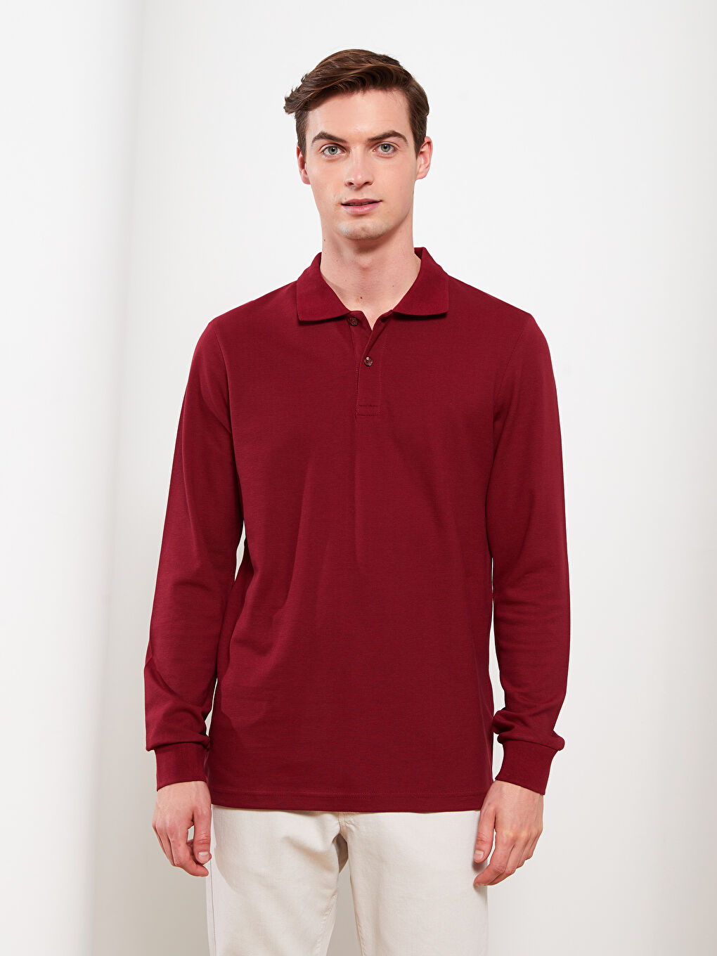 تي شيرت بياقة بولو كم طويل بيكيه للرجال