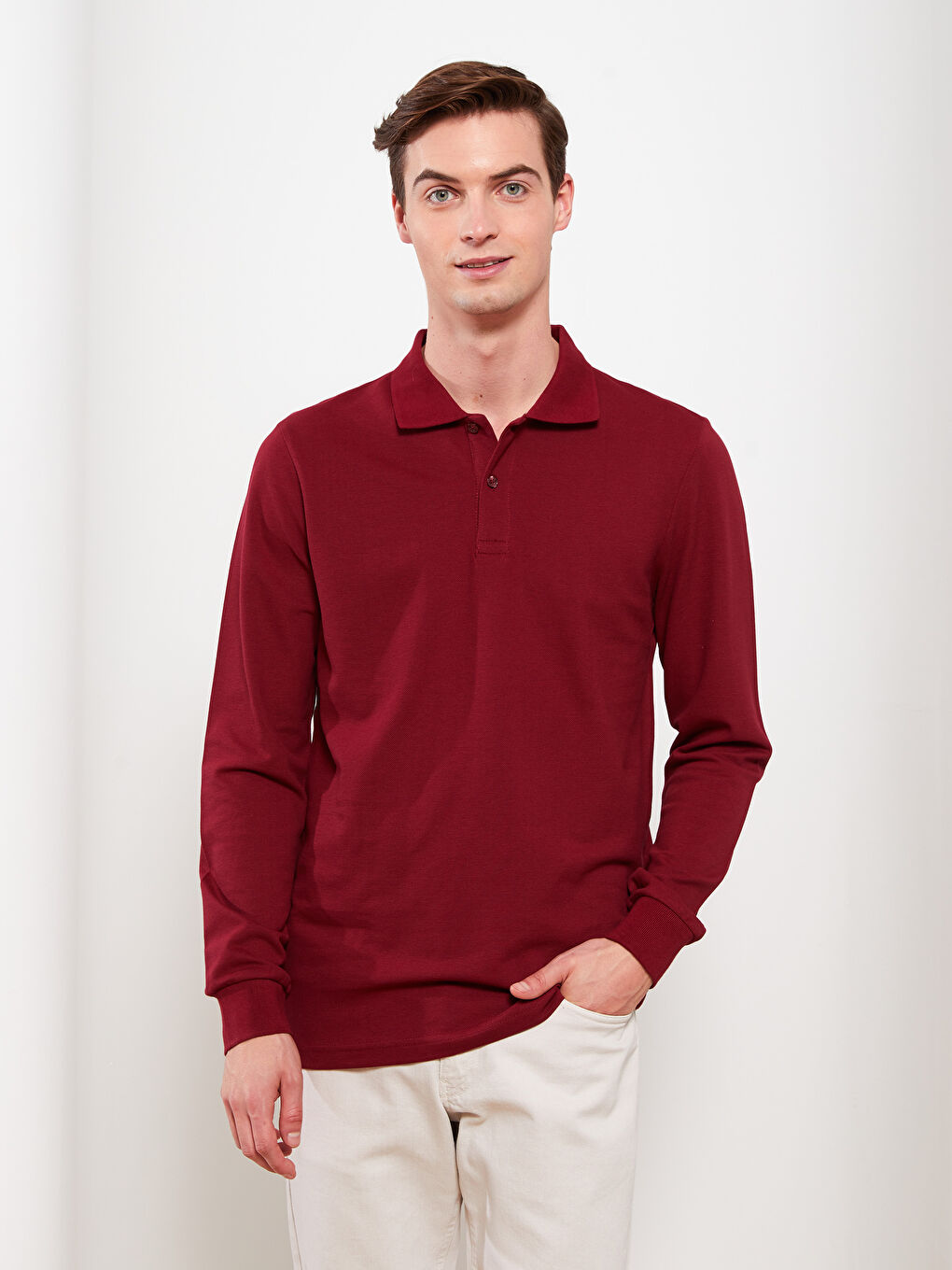 تي شيرت بياقة بولو كم طويل بيكيه للرجال-1